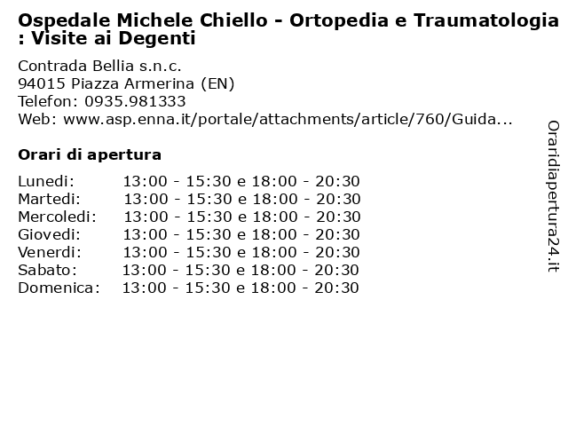 Orari di apertura Ospedale Michele Chiello Ortopedia e